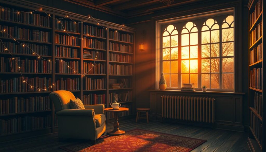 Cozy library lighting