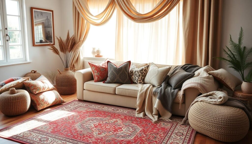 layering textiles in living room